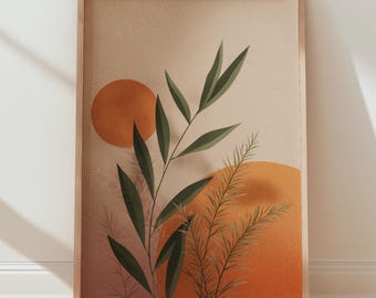 Abstracte botanische print | Muurkunst boho aardetinten