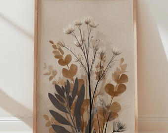 Abstracte botanische print | Muurkunst bloemen in aardetinten