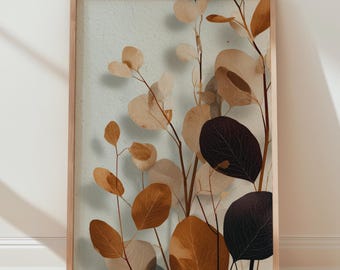 Neutral Botanical Wall Art Print, Abstract Leaves Modern Minimalist Nature Decor