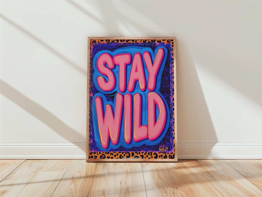 Stay Wild Coluring In Stay Wild Pop Art Print, Neon Pink Leopard Decor, Orange Living Room ...