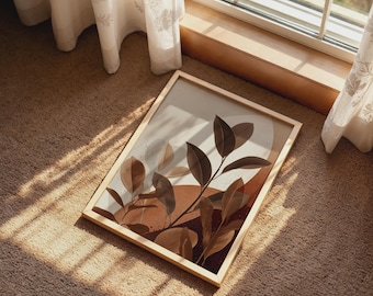 Neutral Botanical Wall Art Abstract Floral Print Modern Earth Tone Home Decor | Digital Print