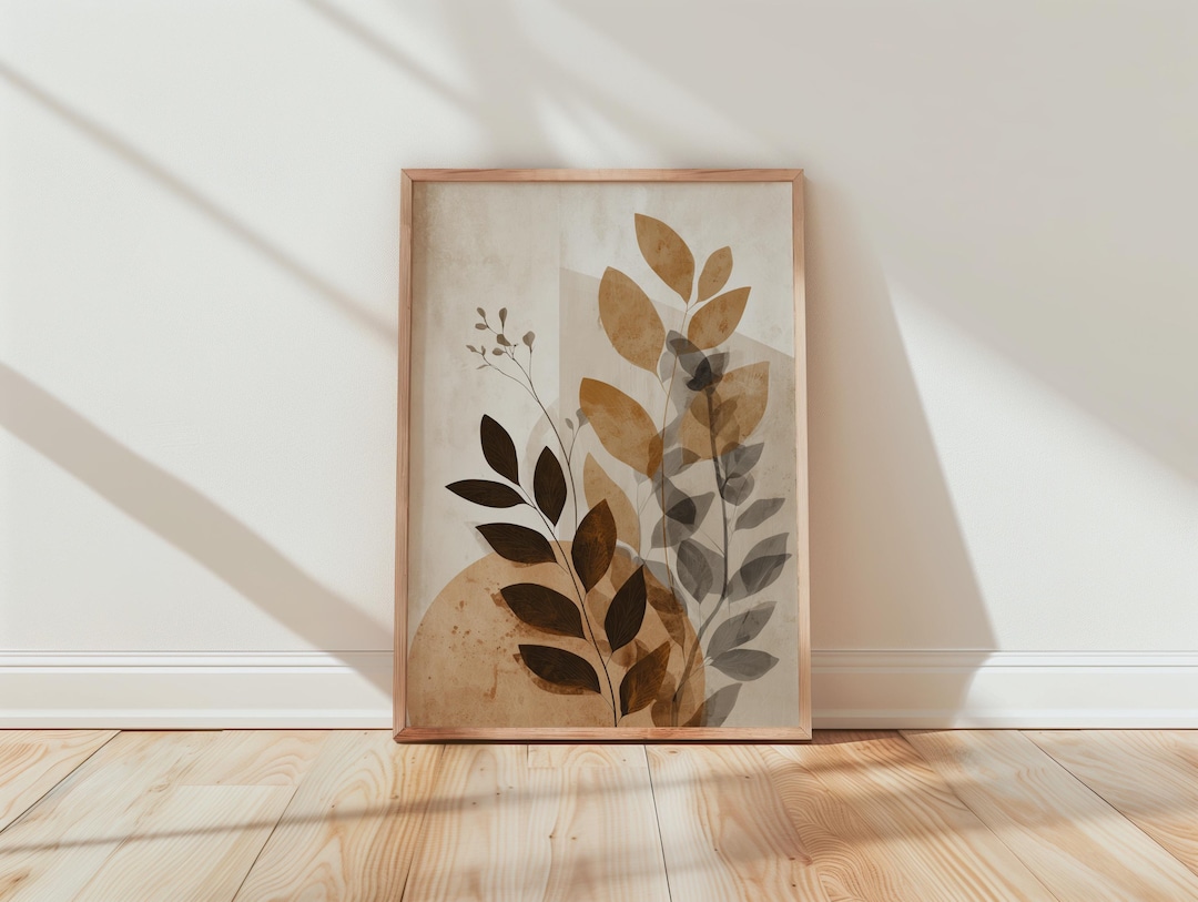 Neutral Botanical Wall Art Print, Abstract Leaves Minimalist Modern ...