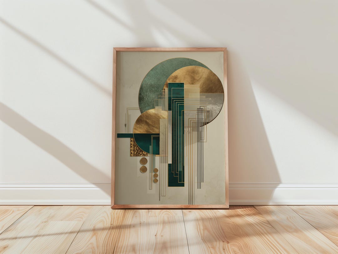 Geometric Wall Art, Gold Leaf Abstract Print, Teal Modern Textured ...