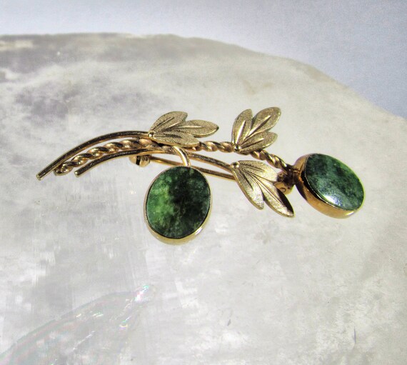 12k Filled Yellow Gold and Genuine Jade Flower Fl… - image 3