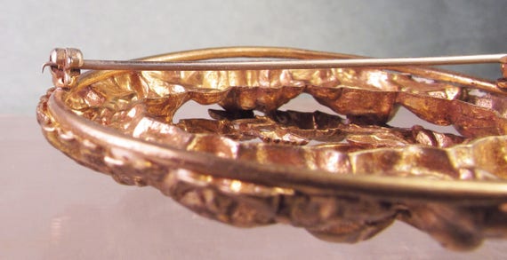 Antique Ornate Layered Brass Repousse Sash Pin - image 5