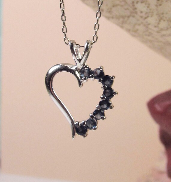 925 Sterling Silver and Faux Sapphire Heart Neckl… - image 2