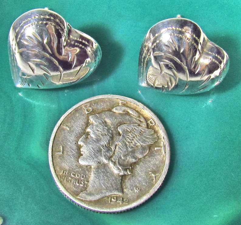 Laser Engraved Beautiful and Elegant Genuine 925 Sterling Silver Puffy Heart Pierced Post Earrings