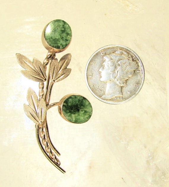 12k Filled Yellow Gold and Genuine Jade Flower Fl… - image 4