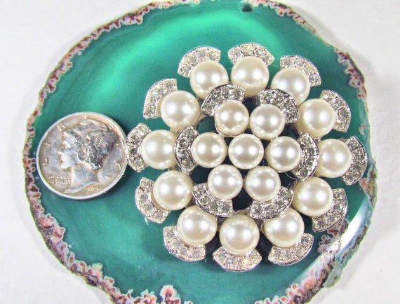 Vintage Silvertone, Faux Plastic Pearl, and Rhine… - image 3