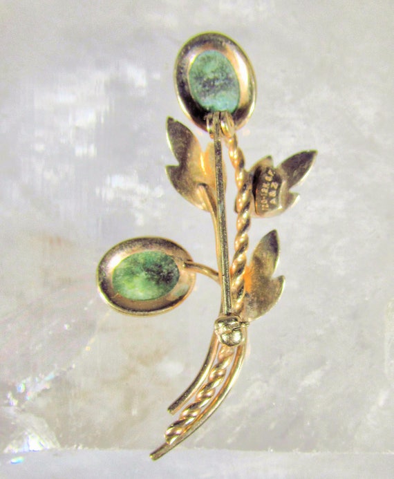 12k Filled Yellow Gold and Genuine Jade Flower Fl… - image 6