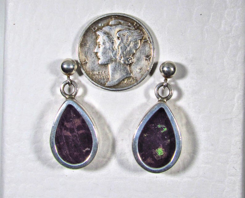 Solid 925 Sterling Silver Pierced Post Russian-Made Teardrop Dangle Earrings with Blue Green Yellow Butterfly Wings Behind Glass