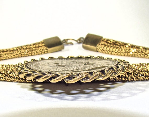 Vintage Custom Brass and Bronze 3-Strand Necklace… - image 3