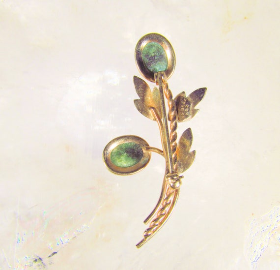 12k Filled Yellow Gold and Genuine Jade Flower Fl… - image 7