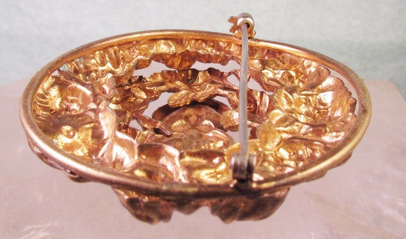 Antique Ornate Layered Brass Repousse Sash Pin - image 4