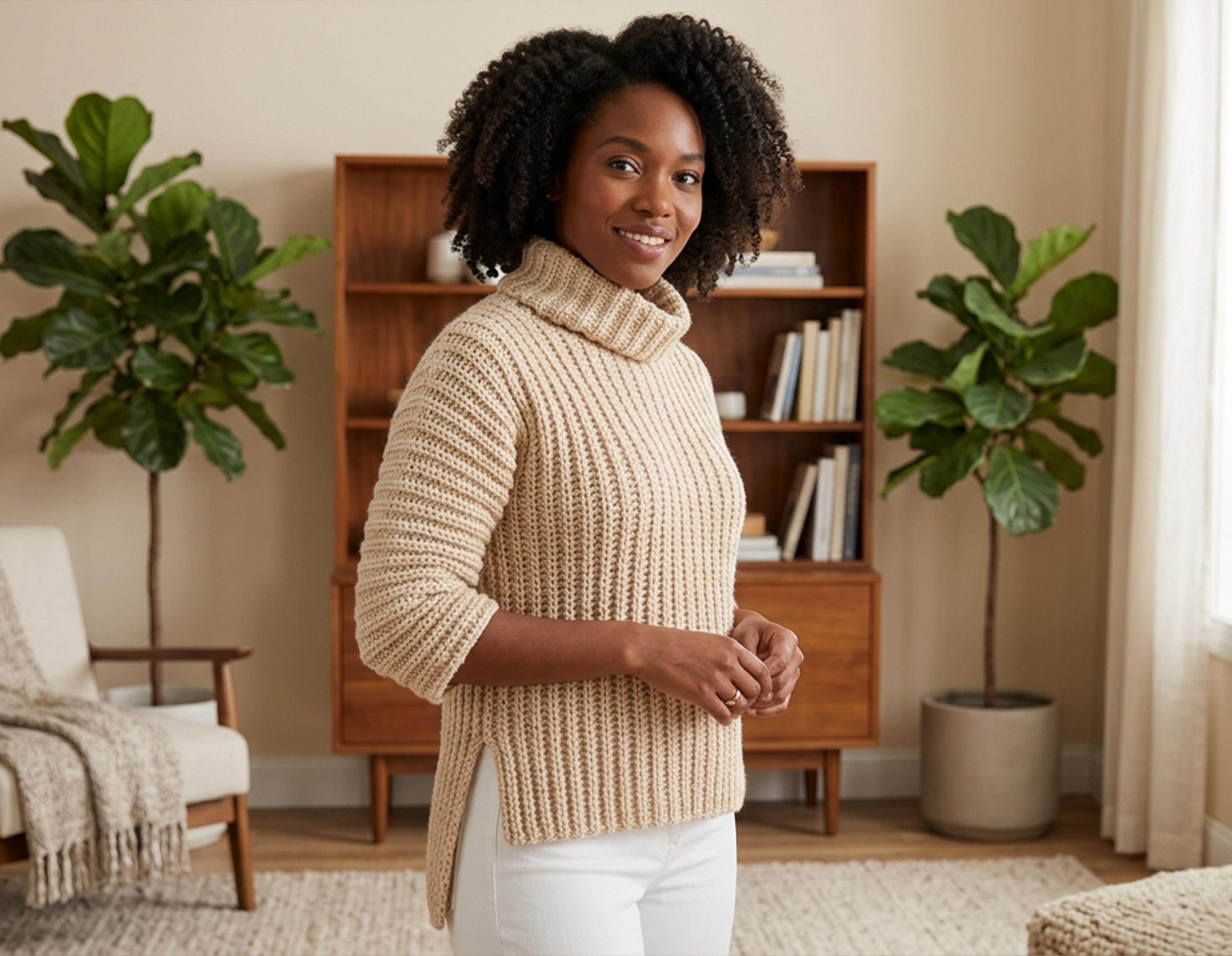 Sandstone Rib Turtleneck Pullover Crochet Pattern