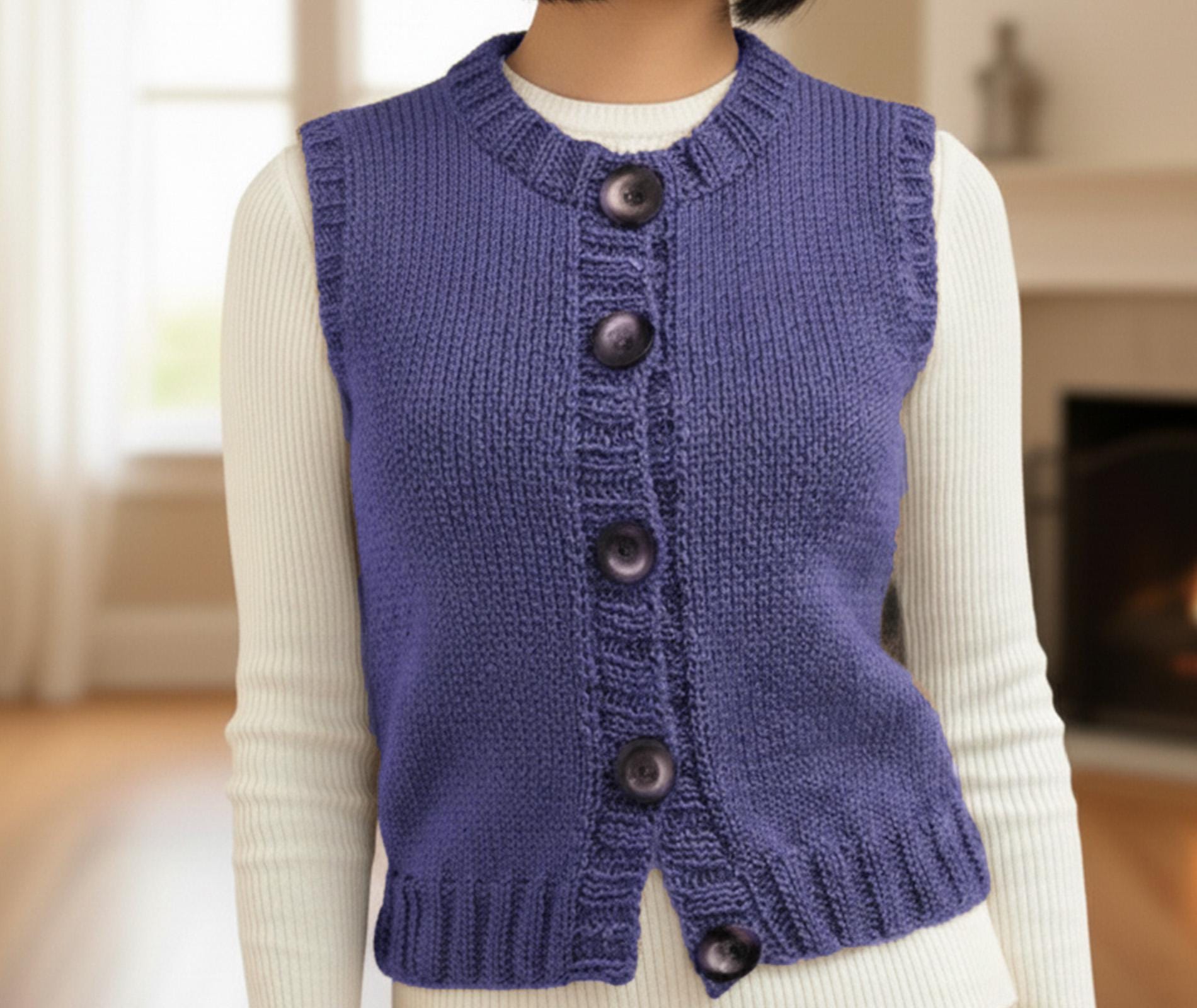 Knit Vest Pattern PDF – Buttoned Knit Sleeveless Cardigan for Women ...