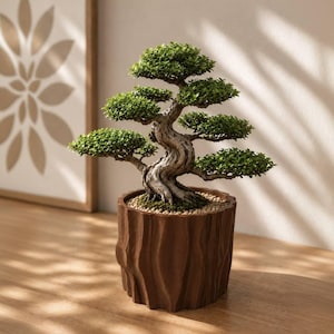 3D-printbare bonsaipot (STL-bestand) | Rustieke plantenpot van boomschors | Succulentenpot | Direct te downloaden