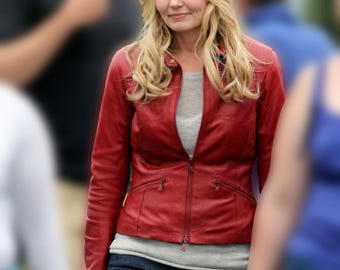 Handmade Womens Jennifer Morrison Once Upon a Time Emma Swan Red Leather Jacket