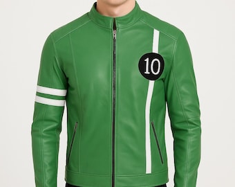 Handgemaakt Game Ben 10 groen leren jack cosplaykostuum