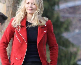 Emma Swan Once Upon a Time Jennifer Morrison rood leren suède bikerjack dames