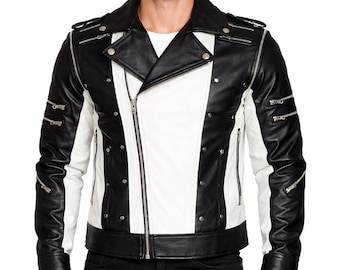 Handgemaakt Michael Vintage MJ Leren Jas Cosplaykostuum