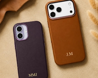 Funda personalizada de piel vegana para iPhone, funda con nombre personalizado, cubierta con relieve de lámina dorada, funda para iPhone 17, 16 y 15.