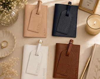 Personalized Passport Holder & Luggage Tag Set | Custom Travel Gift | Wedding Guest Gift | Bridesmaid Travel Set