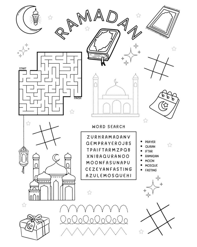 Ramadan Activity Mat for Kids | Islamic Coloring, Word Search ...