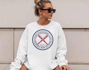 Baseballmamma Division-tröja, Home Plate Social Club Crewneck, rolig baseballmamma-tröja, baseballälskare, baseballmatchdagspresent