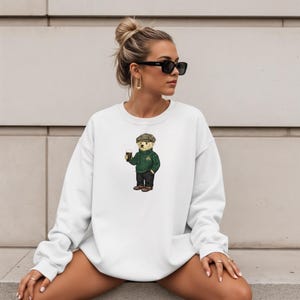 Leprechaun Bear Guinness Pub Crawl Sweatshirt, St Patricks Day Y2K Irish Pint Top image 1