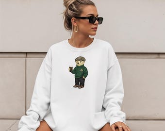Leprechaun Bear Guinness Pub Crawl Sweatshirt, St Patricks Day Y2K Irish Pint-tröja