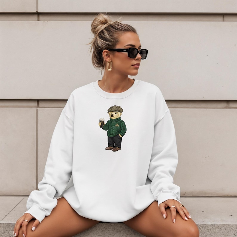 Leprechaun Bear Guinness Pub Crawl Sweatshirt, St Patricks Day Y2K Irish Pint Top image 1