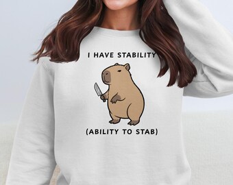 Söt Capybara Knife Stability Sweatshirt | Rolig mental hälsa Crewneck, söt djurvits, mysig present till vänner och ångeststöd