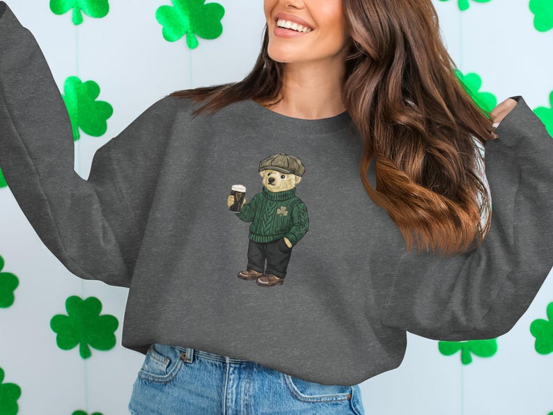 Leprechaun Bear Guinness Pub Crawl Sweatshirt, St Patricks Day Y2K Irish Pint Top image 8