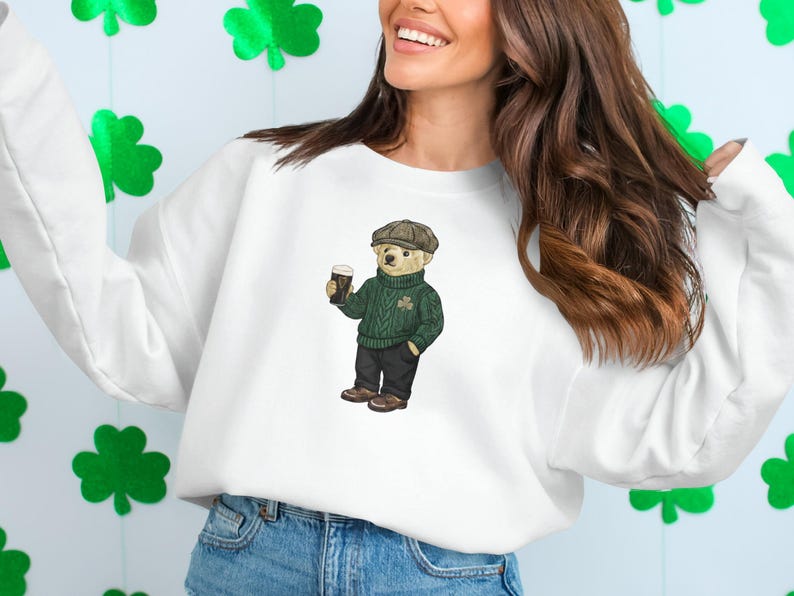 Leprechaun Bear Guinness Pub Crawl Sweatshirt, St Patricks Day Y2K Irish Pint Top image 7
