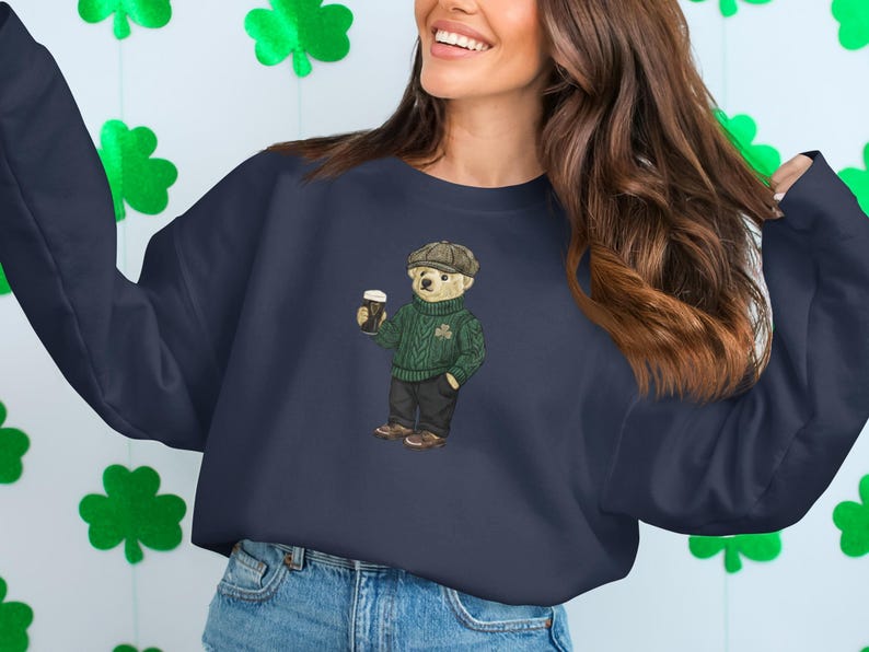 Leprechaun Bear Guinness Pub Crawl Sweatshirt, St Patricks Day Y2K Irish Pint Top image 9