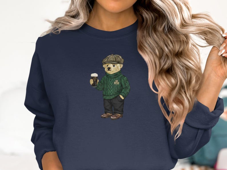 Leprechaun Bear Guinness Pub Crawl Sweatshirt, St Patricks Day Y2K Irish Pint Top image 3