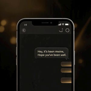 May include: A smartphone screen displaying a text message conversation with the text: TEXT SCENE #1 THE RE-ENGAGEMENT RESET. The message bubble reads: Hey, it's been mwine, Hope you've bean well. The interface includes a back arrow and icons.