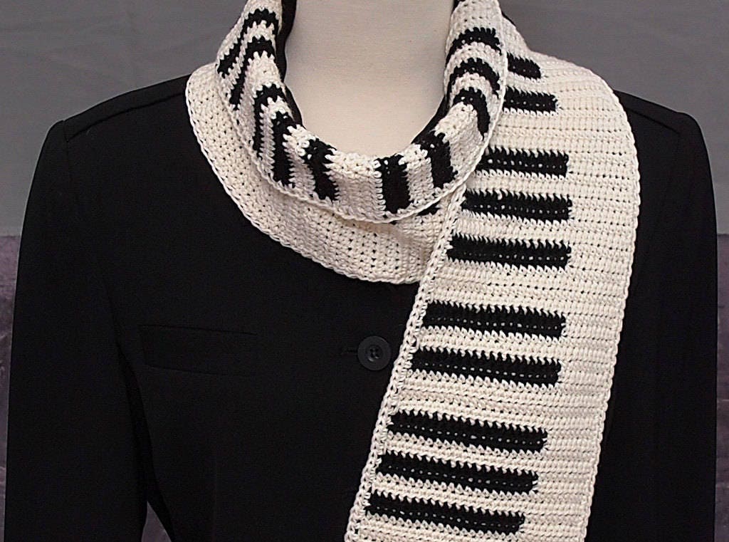 PIANO SCARF UNISEX Crocheted Pianokeys Music Gift for Musician Etsy