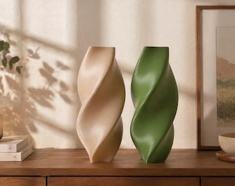 Jarrón espiral vórtice (archivo STL) | Jarrón moderno retorcido para impresión 3D (descarga digital) | Decoración minimalista para el hogar (archivo STL) | Modelo de jarrón espiral paramétrico