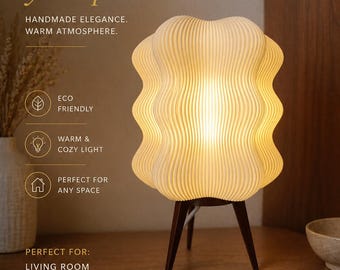 Lámpara de mesa moderna impresa en 3D | Luz cálida LED E14 incluida | Lámpara de diseño único | Decoración minimalista para el hogar | Iluminación acogedora | Regalo ideal