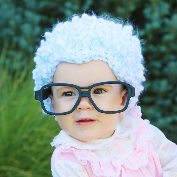 Patrón de crochet para gorro de bebé con pelo de anciana