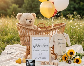 Editable Digital Pregnancy Announcement Template, Gender-Neutral Baby Reveal, Pooh-Inspired Social Media Announcement