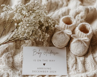 Anuncio minimalista de embarazo neutro / Anuncio de bebé por ecografía moderna / Plantilla editable de Canva para ecografía