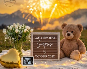 New Year 2026 Baby Announcement, Simple Gender-Neutral Digital Reveal, Editable Canva Template for Social Media