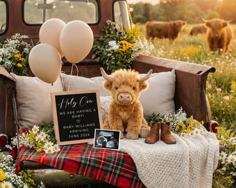 Holy Cow Pregnancy Announcement, Editable Western Baby Reveal Digital Download