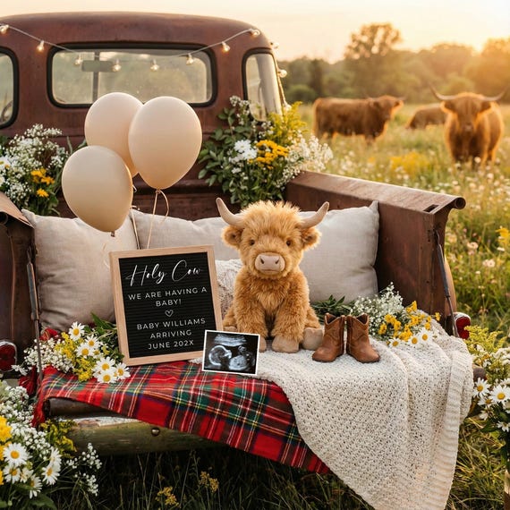 Holy Cow Pregnancy Announcement, Editable Western Baby Reveal Digital Download