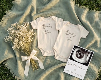 Minimalist Twins Pregnancy Announcement, Neutral Digital Baby Reveal, Editable Simple Pregnancy Template