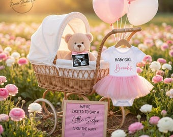 Editable Baby Girl Pregnancy Announcement Template Its a Girl Reveal Boho Minimalist Baby Announcement for Sister Social Media