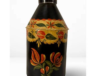 AAFA 1825-1850 Bote de té de hojalata pintada a mano con motivos florales de arte popular ~8"